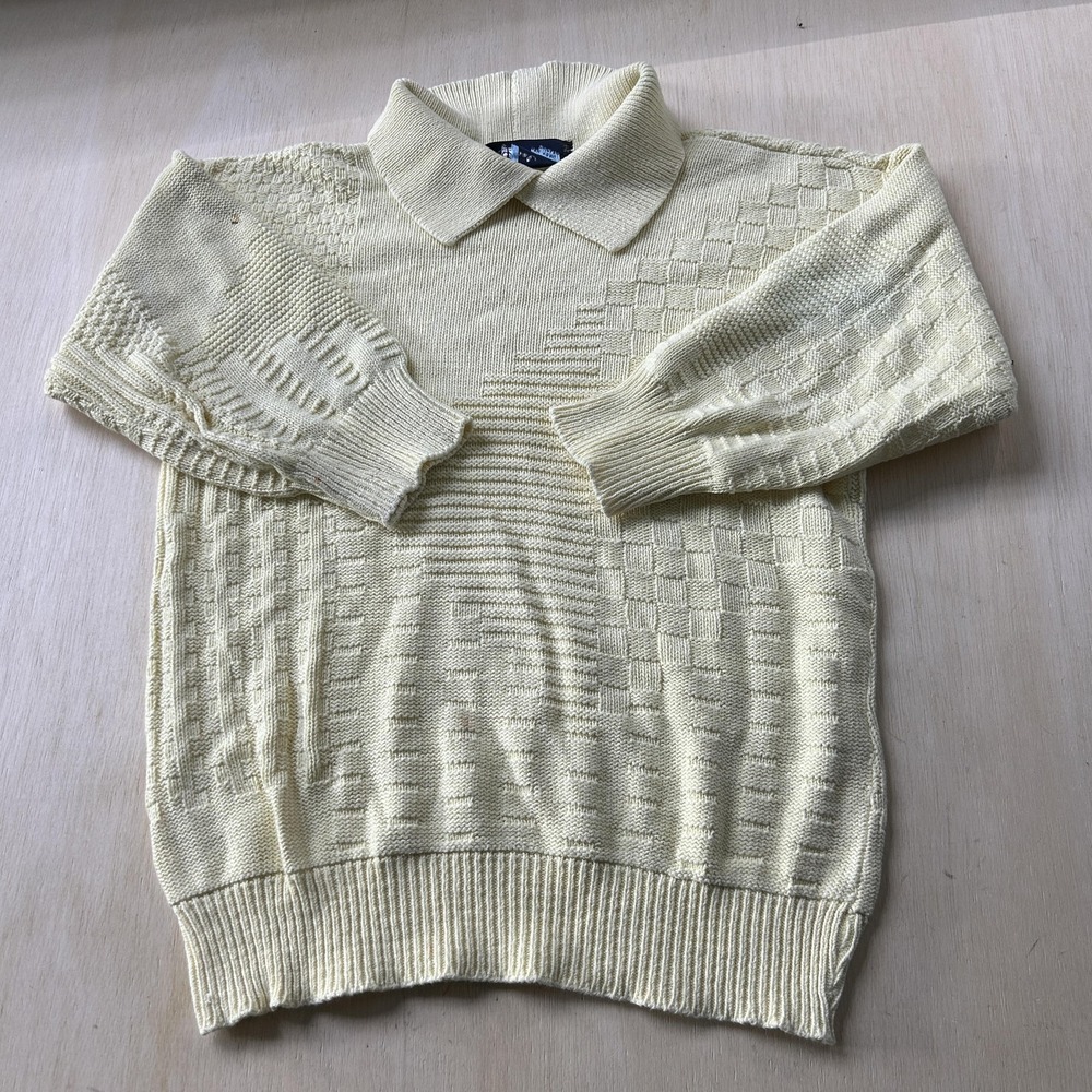 Vintage Luce Sweater Womens Medium Yellow Collared Geometric Tight-Knit Pullover